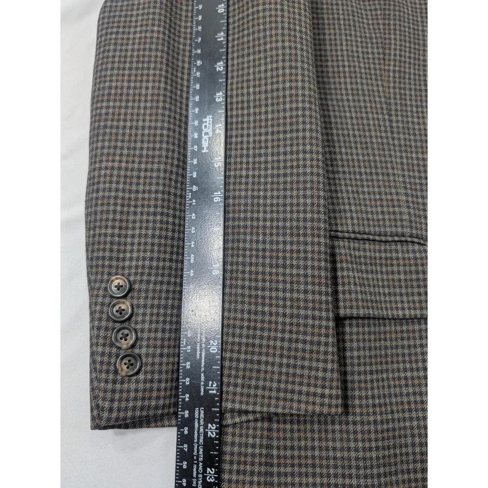 Jos. A Bank Blazer Sport Jacket 100% Wool Gray Gingham Plaid 42S 44